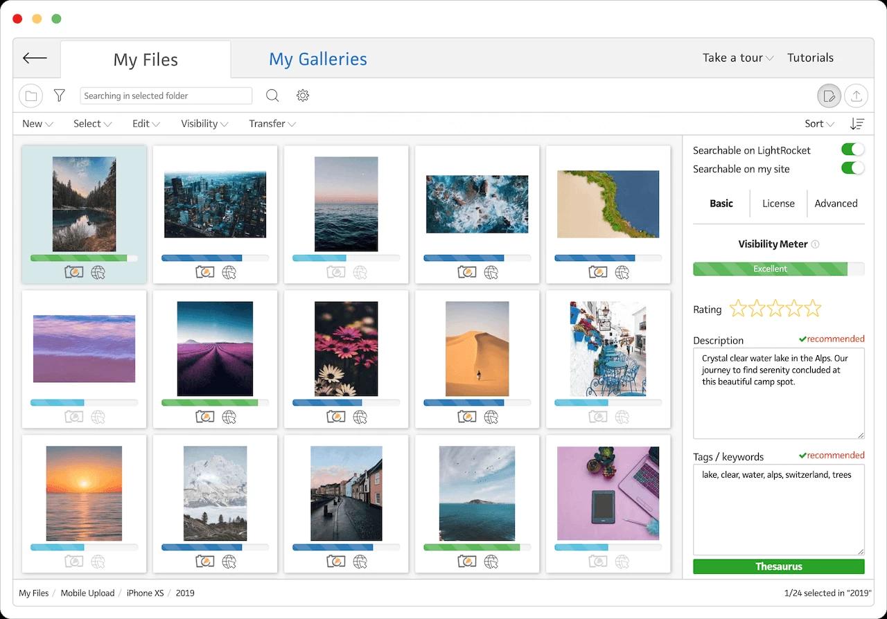 The LightRocket photo archive management interface.