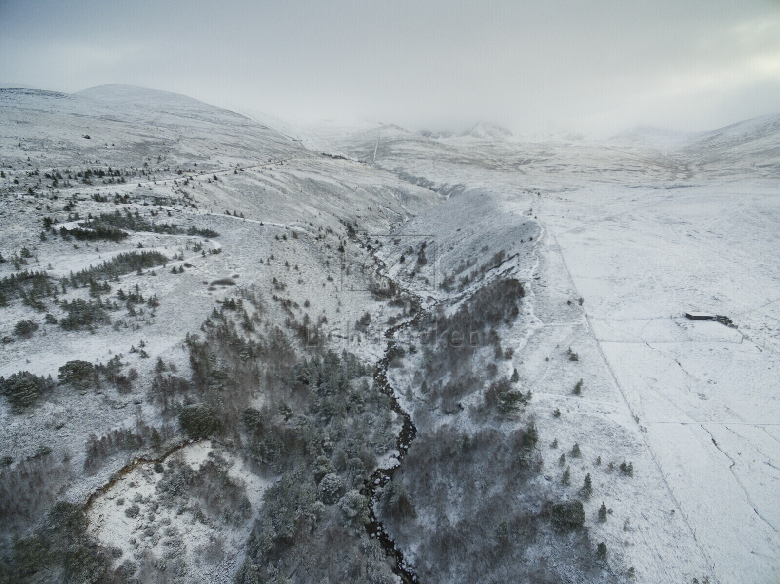 AVIEMORE, SCOTLAND, UK - 17 Jan 2019 - Aerial snowy landscape showing the snowy mountains of the Cairngorms near Aviemore Scotland UK - Picture by Atlas Photo Archive/Jonathan Mitchell